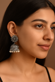 Rivyah Oxidized Pearl Jhumka Earrings